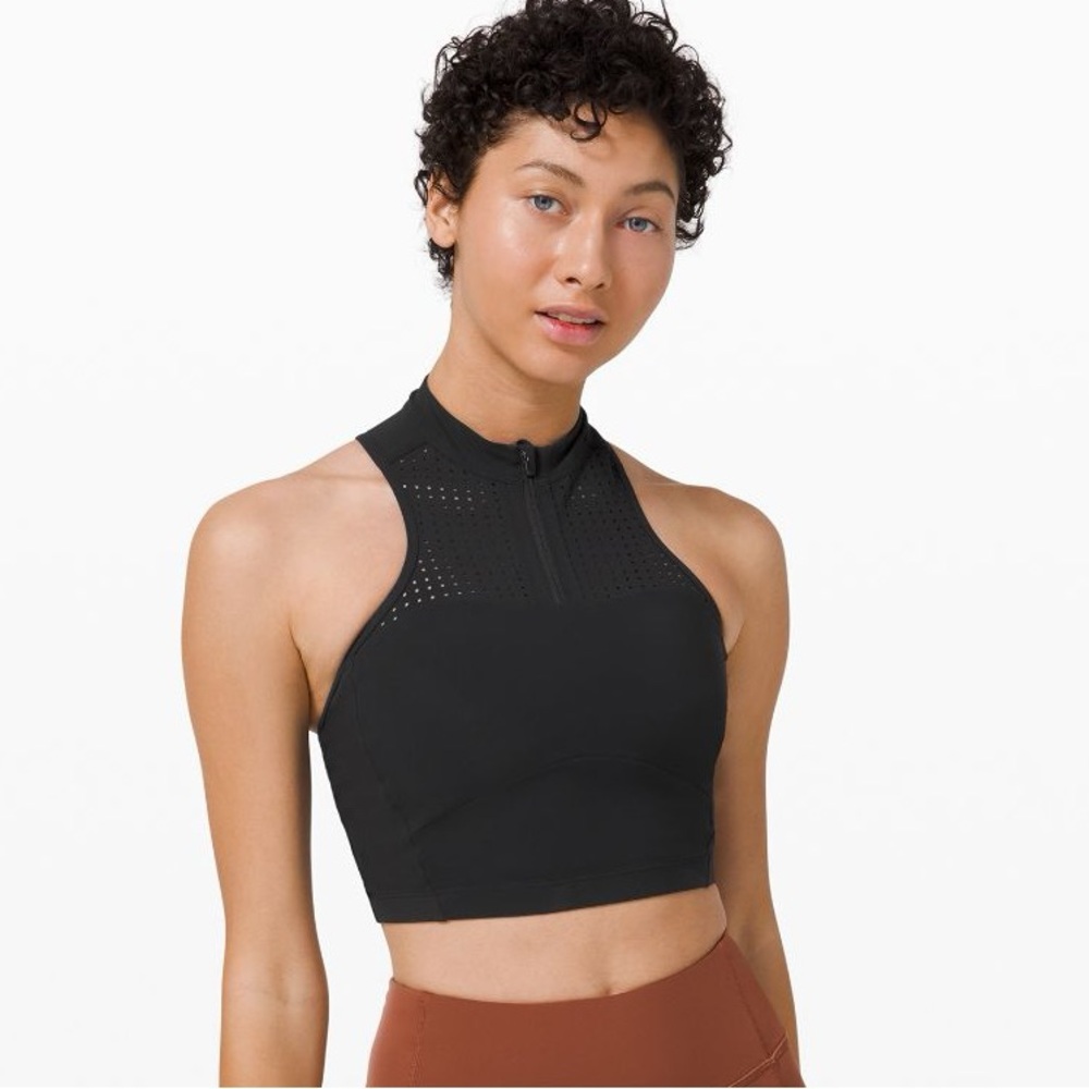 Lululemon High-Neck Sports Bra — Pullover Style with Front Zipper — Unleash